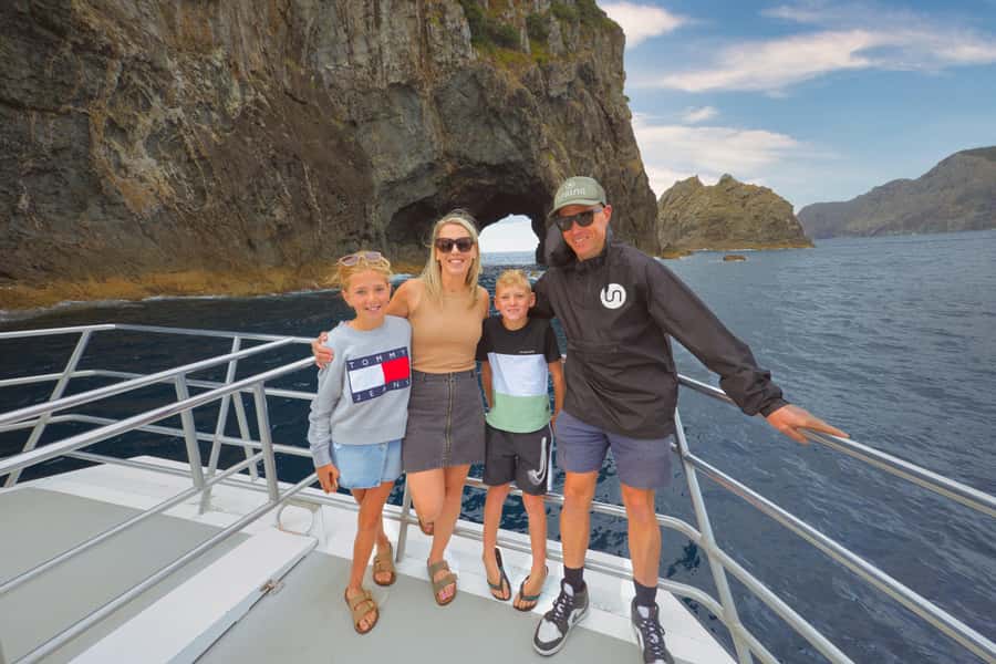 Bay of Islands: Discover the Bay Cruise with Island Lunch - Paihia Wharf to a custom-built power cat, with safety handled first