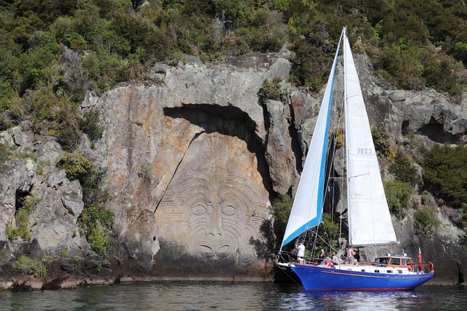 Classical Sailing - Māori Rock Carvings -Taupo Sailing Adventures - The swim stop: the best part on the right day