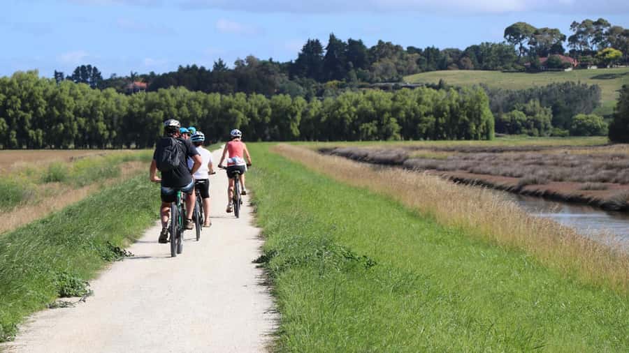 Napier: Art Deco Bike Ride and Wineries Loop - Turning inland on the Tutaekuri River trail to Taradale