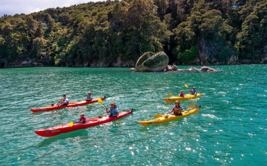 Nelson: Abel Tasman Kayaking & Great Taste Trail Bike Tour - Kaiteriteri Kayaks to Split Apple Rock, the morning on the water