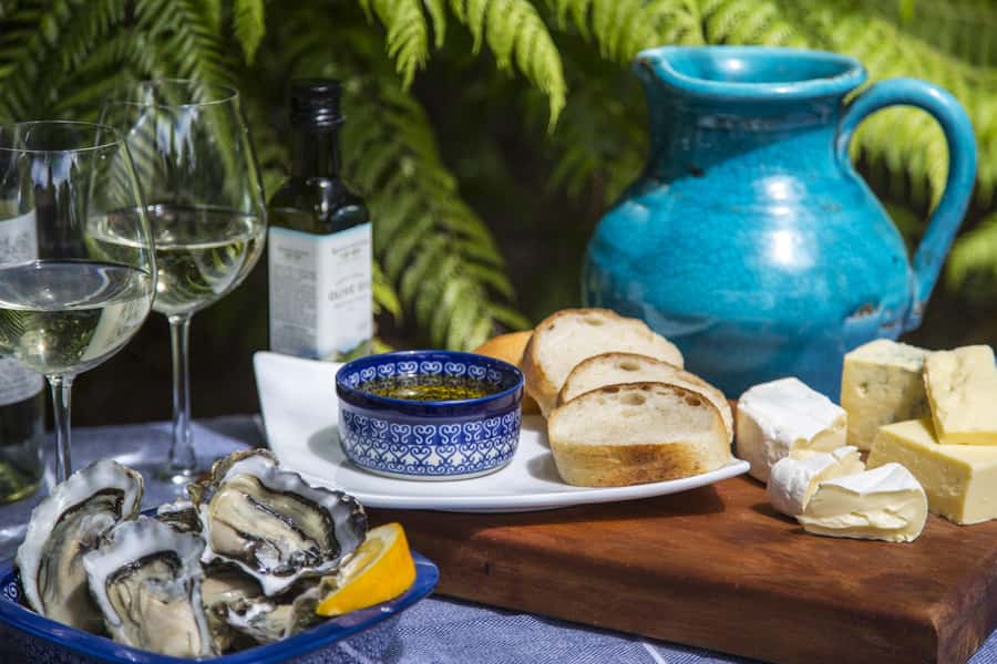 Waiheke Island Gourmet Food and Wine Tour with Lunch - Te Matuku Bay oysters and All Press olive oil: the food starts first